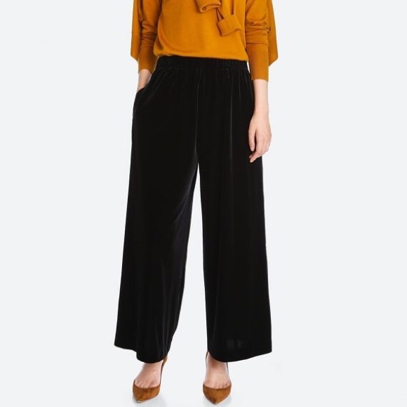 black velour wide leg trousers